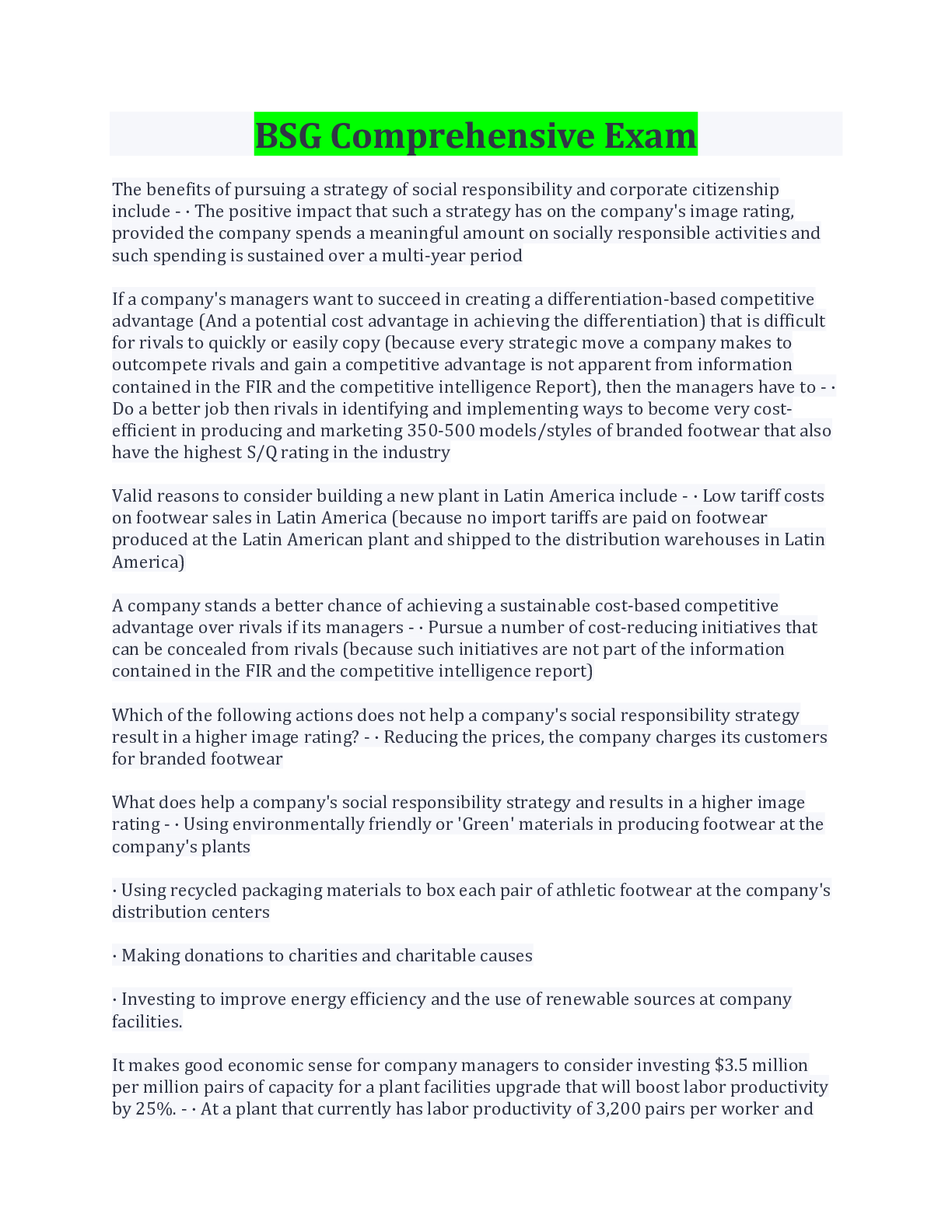 Preview image for BSG Comprehensive Exam Questions And Answers With Complete Solution/ Download